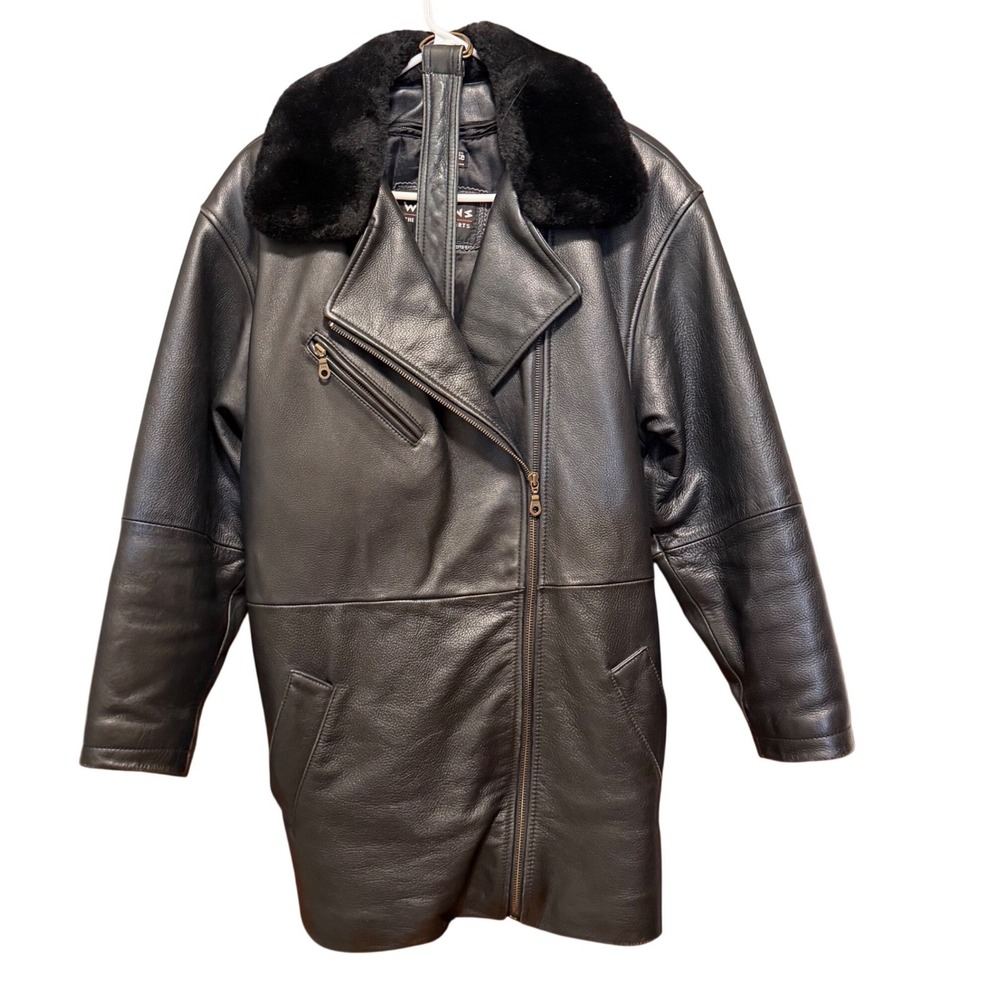 Wilsons Leather Thinsulate Asymmetrical Zip Moto Trench Coat Black Faux Fur M